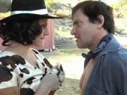 Slutty cowgirl lady having sex outdoors